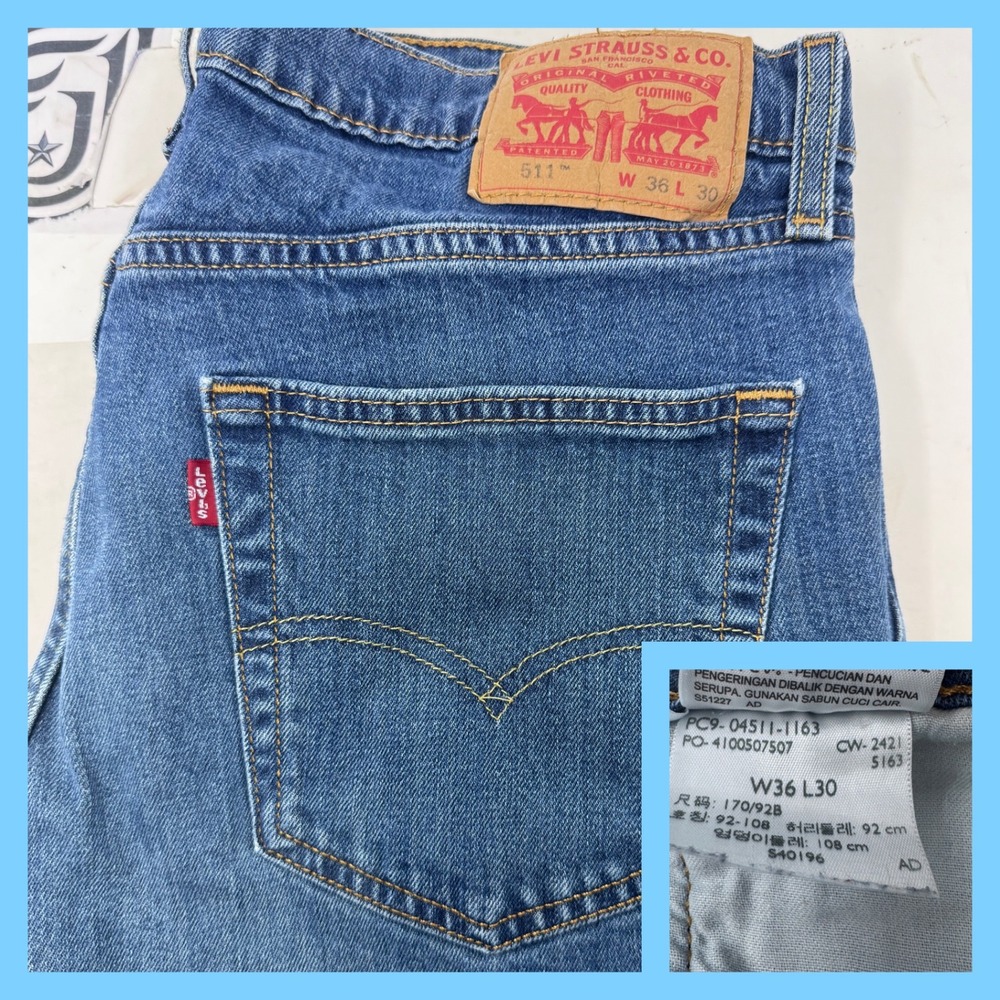 Levi Strauss 511 Jeans Mens W36 L30 Blue Denim Slim‎ Fit